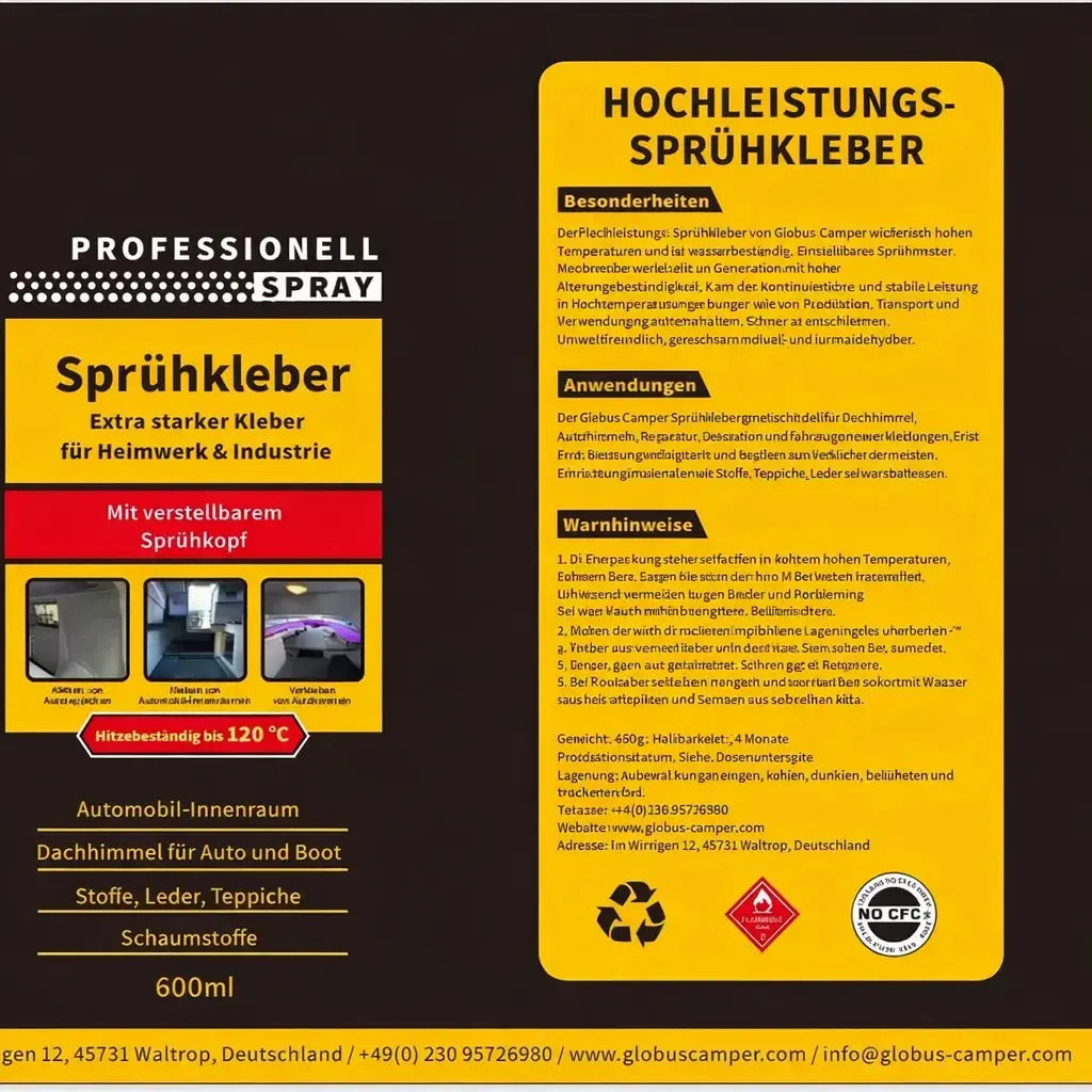 Hochleistung Sprühkleber 600ml bis 120° Globus Camper GmbH
